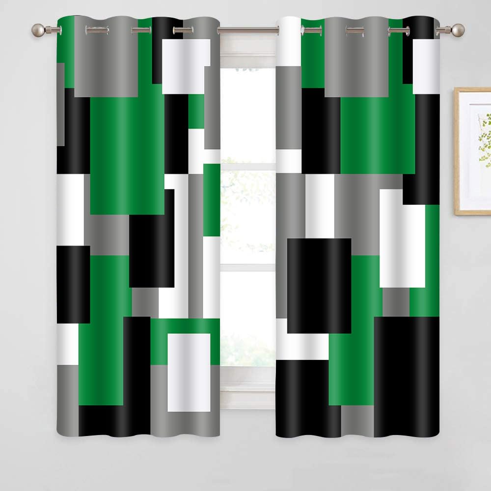 BSPPTI Green Black Geometric Curtains for Bedroom 52x63inch Modern Abstract Blackout Curtains Insulated Room Darkening Window Drapes for Living Room 2