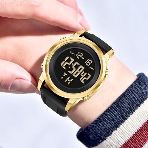 Image of Black Waterproof Digital Wrist Watches for Men Sports Mens Watch | Black Silver Waterproof Sports Wrist Watches for Men Digital Tactical Mens Watches Military