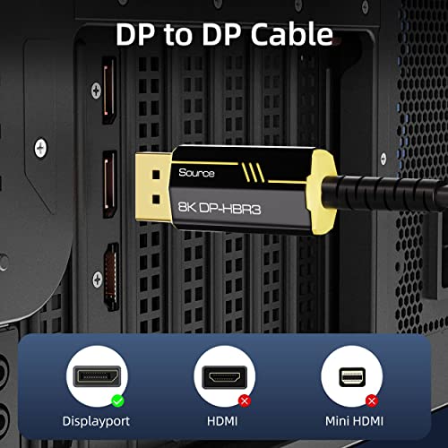 Dghumen 8K Fiber Optic Displayport 1.4 Cable 30Feet, Supports 8K@60Hz, 4K@144Hz High Speed 32.4Gbps Support 3D Visual Effects, Vr Headset,Hdcp2.2, Hdr-Black #TOP6