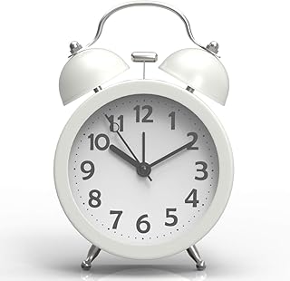 PILIFE Classico Mini Allarme Silenzioso da Letto da 3 Pollici (con retroilluminazione), Orologio da Viaggio, Funzionamento a Batteria, Sveglia a Doppia Campana al Alta Voce (Bianco)