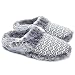 Ofoot Women's Cashmere Knit Soft Plush Comfortable Scuff Slippers,Memory Foam Anti-Slip House Shoes for Women (11-12 B(M) US, White with Gray Stripe)