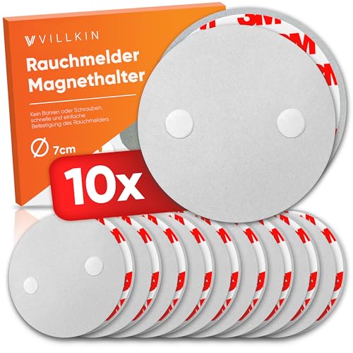 Villkin Soporte magnético para detectores de humo, 10 unidades, diámetro de 7 cm, soporte magnético para detectores de humo y fuego sin taladrar para todas las superficies, montaje rápido y sencillo