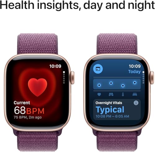 Image of Apple Watch Series 10 [GPS, 46mm] - Rose Gold Aluminum Case with Plum Sport Loop, One Size (Renewed)