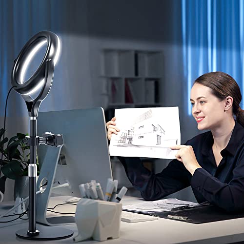 Image of 8 inch Desk Ring Light with Stand, Adjustable Computer Circle Light for Video Conference Lighting, Zoom Calls, Virtual Meeting, Video Recording, Selfie Light with Phone Holder for Streaming, Podcast