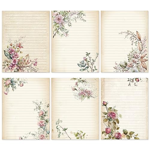 AnyDesign 60 Sheet Retro Flower Stationery Letterhead Paper Vintage Retro Floral Notes Greeting Paper for Wedding Birthday Party Invitations School Printing, 8.5x11 Inch