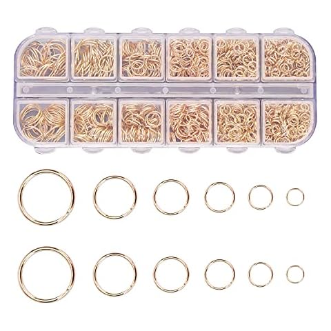 1200stück Offnen Biegeringe, 4mm 5mm 6mm 7mm 8mm 10mm Öffnen Ringe Springen, Vergoldete Runde Spaltringe Metall Kettenringe, für Schmuckherstellung, Halskette, Armband, Schmuckzubehör Cover
