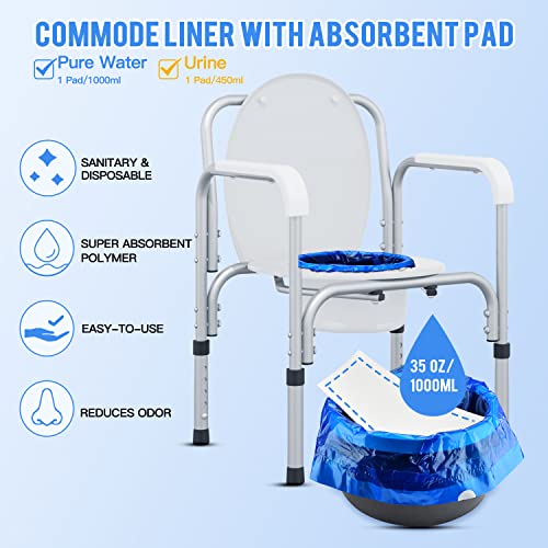 Lasyl Commode Liners With Absorbent Pads-Disposable Bedside Commode Liners And Pads For Adult Commode Chairs, Portable & Camping Toilet Bags-Value Pack Medical Grade No Leaks 60 Pack Universal Fit #TOP1