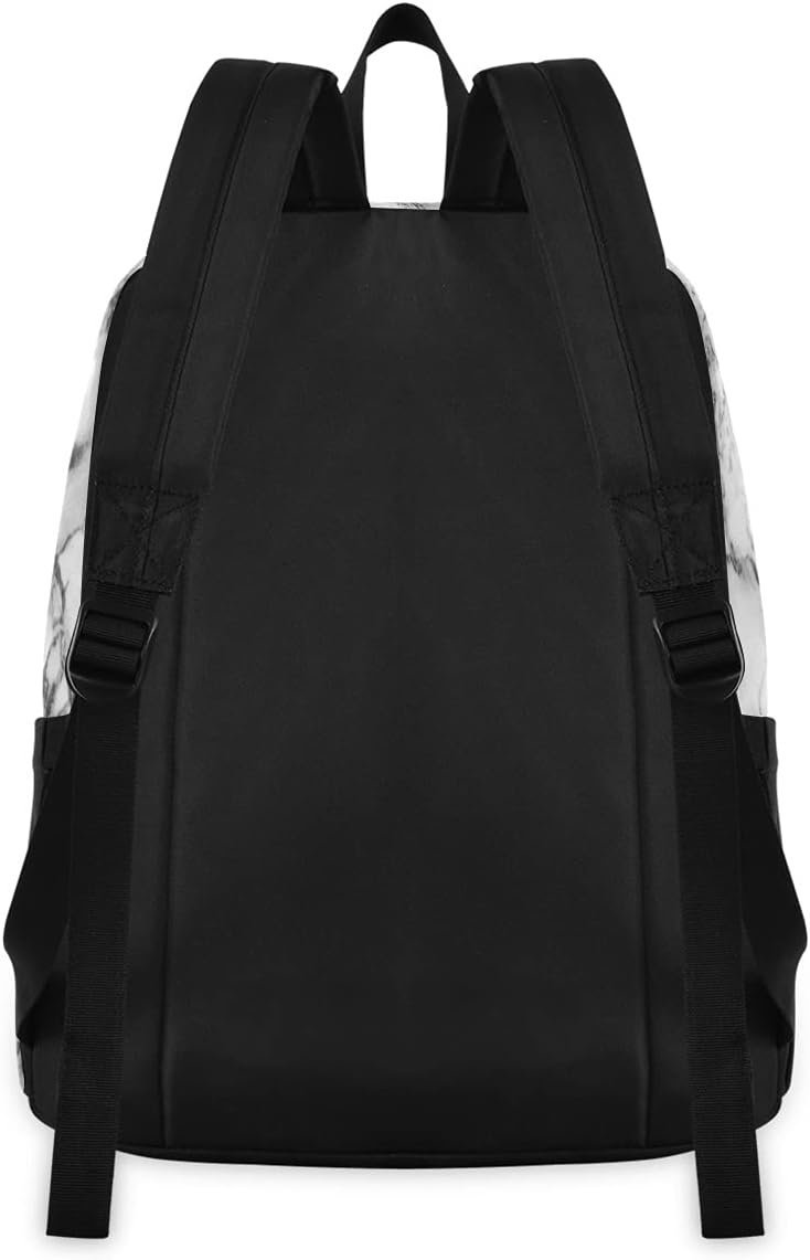 Backpack Travel Rucksack, White Marble Black Texture Lightweight School Bag for Students Teens Girls Boys
