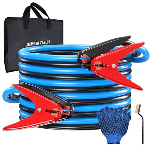 2 Gauge 20 Feet Jumper Cables Heavy Duty for Car 800 Amp Automotive Booster Battery Jumper Cables for SUV and Trucks with Carry Bag Gloves Brushes