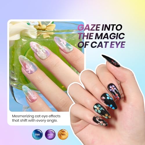 Image of Beetles Cat Eye Gel Nail Polish Set, 53 PCS 48 Colors Gel Polish Kit with Pink Blue Purple Green Red Shades, Glitter Jelly Pearl Nail Gel, Base Coat, Glossy Matte Top Coat & Magnet