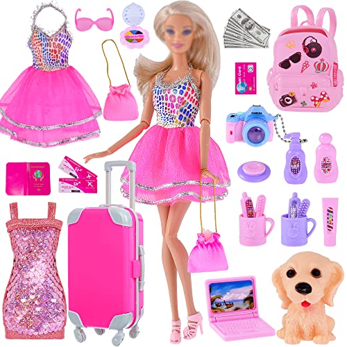 iBayda Fashion Total 35pc Doll Clothes Dress Accessories Travel Luggage Suitcase Set with Puppy for 11.5 inch Girl Dolls (No Doll)
