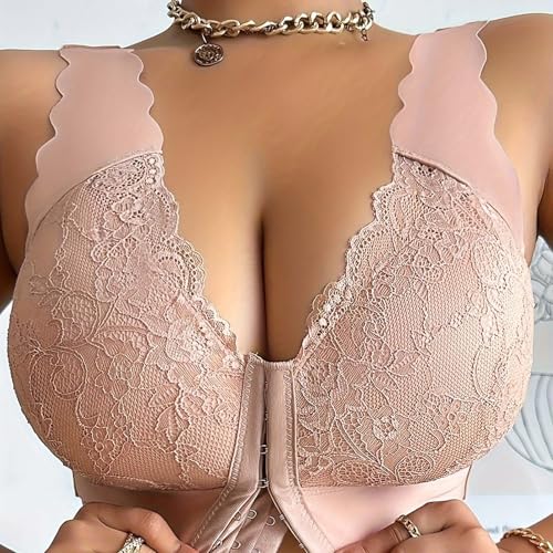 Soutien-gorge en dentelle beige sans armatures bonnet 44DD - 4