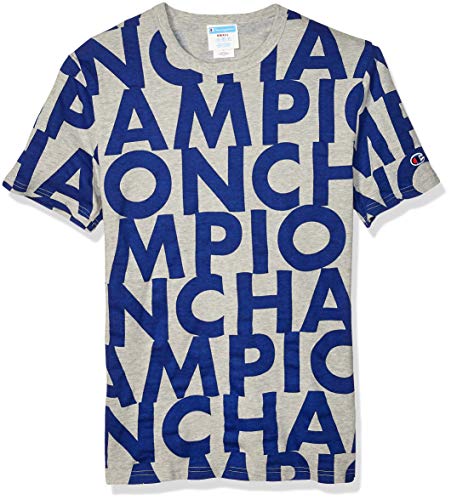 Champion LIFE Men's Heritage Short Sleeve Tee AOP, Big Block Text Solid Oxford Gr, Large