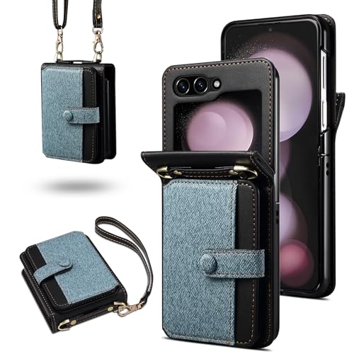 Étui Galaxy Z Flip 7 portefeuille bleu pour garder les mains libres