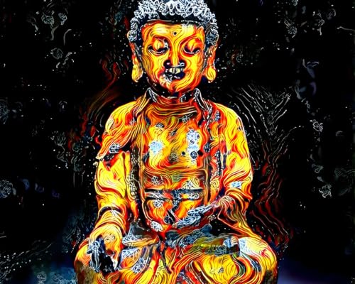 Toile Bouddha doré Meechi grand format pour salon contemporain