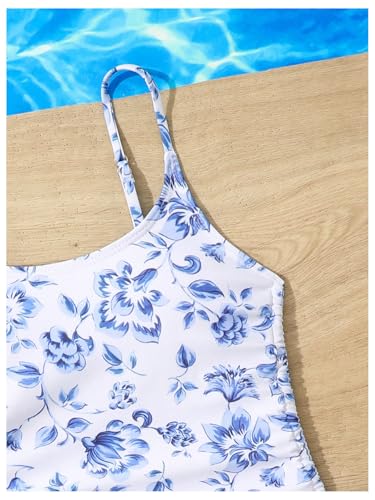 Milumia Girl's Floral One Piece Swimwear Bow Tie Side Spaghetti Strap Swimsuits4