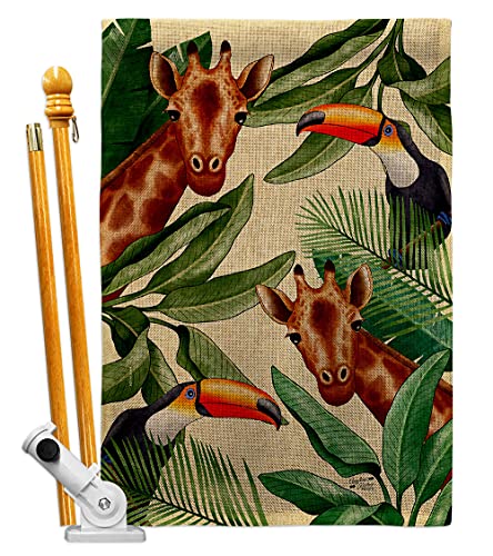 Angeleno Heritage Giraffe & Toucan Burlap House Flag Set Wildlife Outdoor Deer Bear Wolf Pet Nature Farm Animal Creature Decoration Banner Small Garden Yard Gift Double-Sided, Made in USA