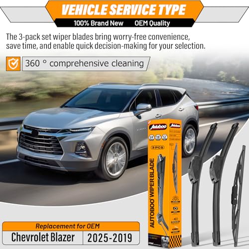 Image of OEM Windshield Wiper Blade Replacement for Chevy Blazer 2019-2021 2022 2023 2024 2025 Original Equipment All-Season Rear Wiper Blade Set 24+18+12 (Set of 3)