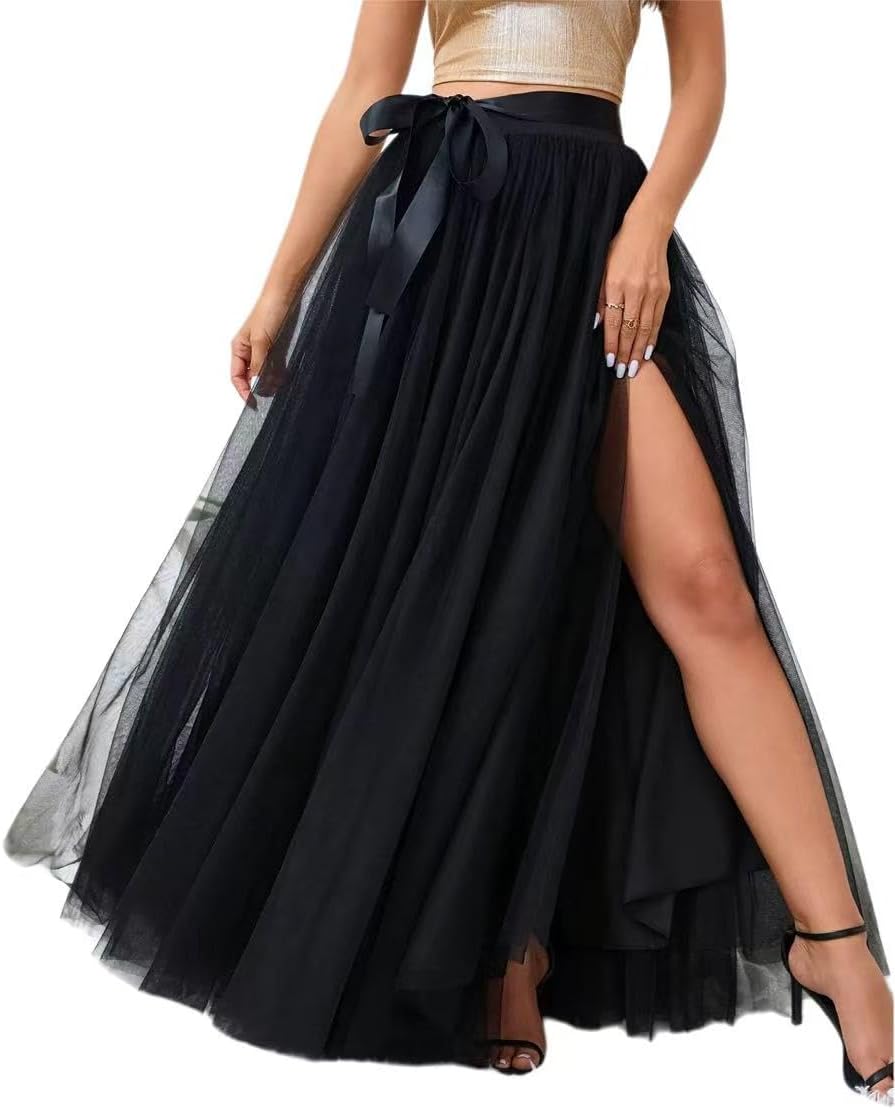 Tulle Skirts for Women 2026 Bridesmaid Tulle Skirt for Wedding Tutu Party A-Line Casual Maxi Long Skirt