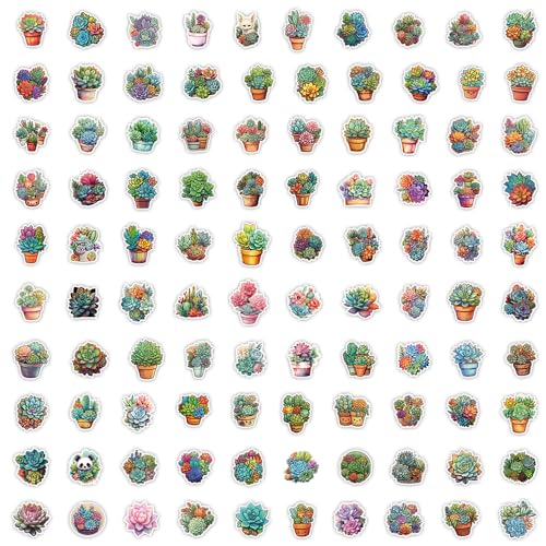Creative Succulent Plant Vinyl Stickers, 100 PCS Potted Cactus & Echeveria Decals for Laptops Scrapbooking, Journals - Image 2