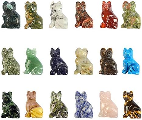 Carved Healing Crystals Gemstones Cat Figurine Statue Decoration 1.6 inches (Mix 3pcs)