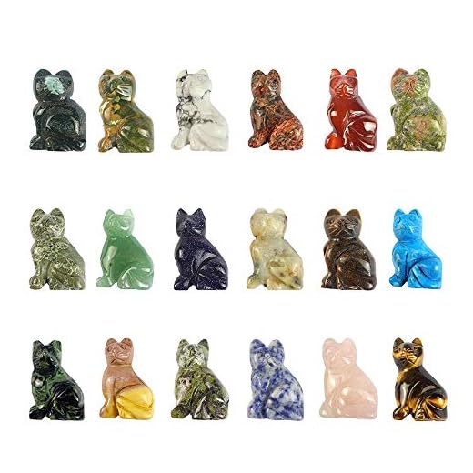 Gemstone Mix 2pcs Hand Carved Healing Crystals Cat Figurines Statues Home Decor Kitten 1.6 inches (Sit Cat)