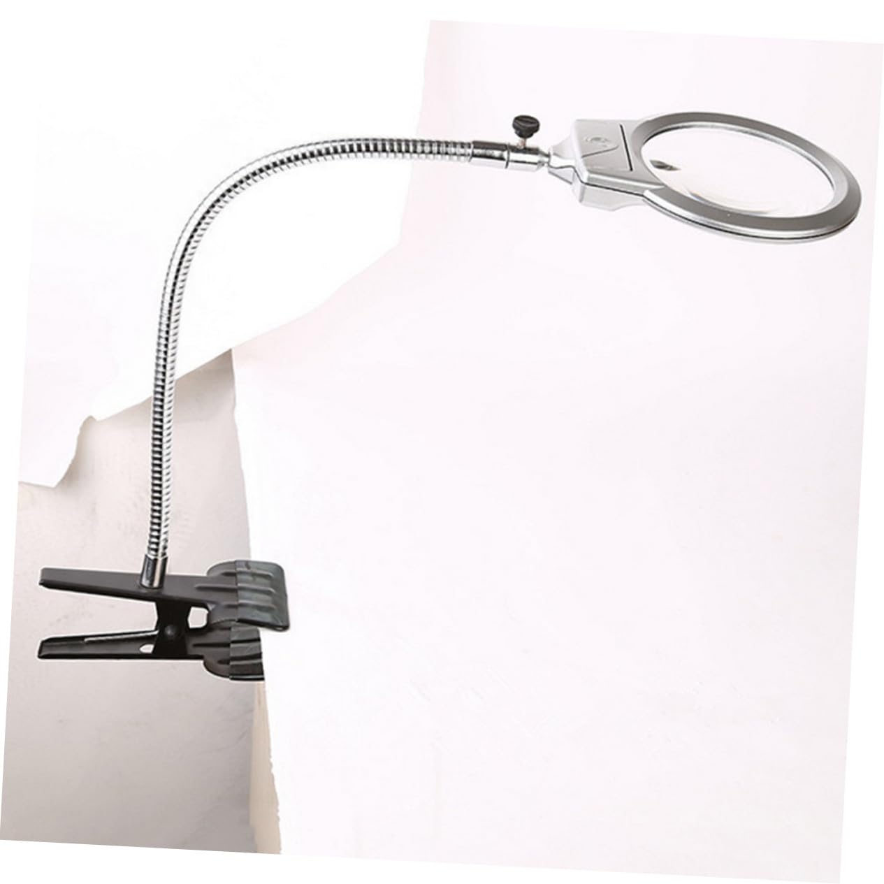 LED Lupenlampe mit Klemme, Flexibler Metall Schwanenhals | Kunststoff und Metall, Positionierbares Licht mit Vergrößerung, für Zuhause und Büro, 2 Batterien