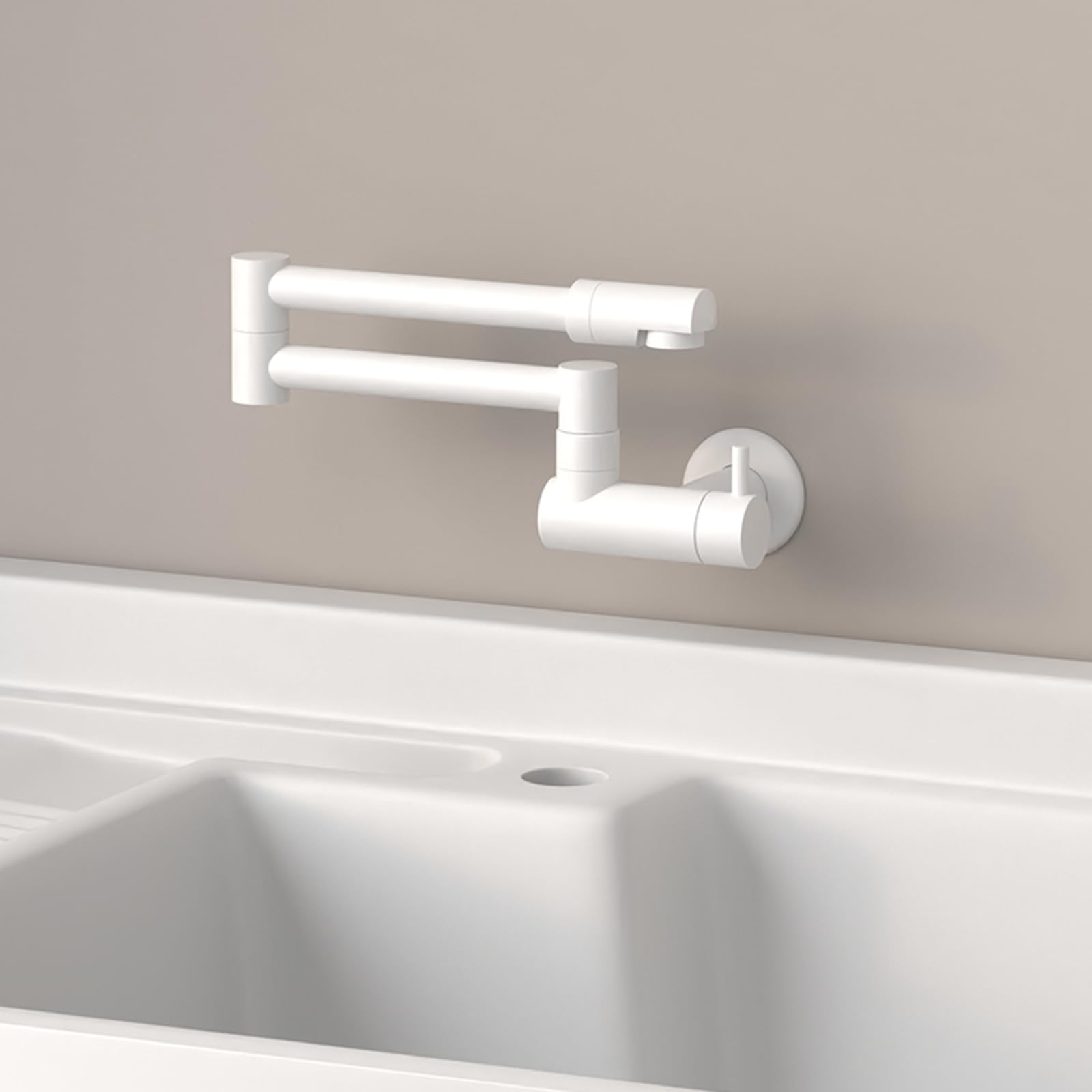 Grifo Cocina de Pared Grifo Cocina Plegable Grifos de Llenado de Ollas de Latón Rotativo,Blanco