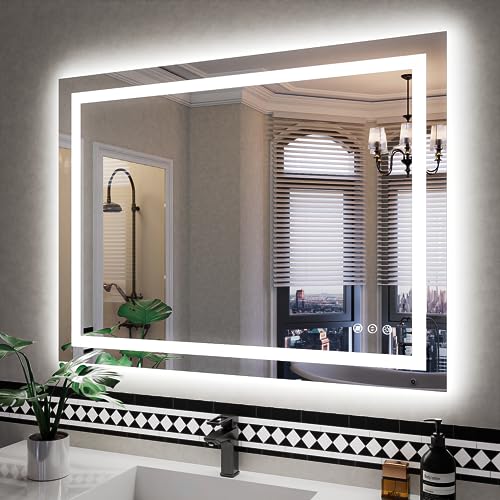 ISKM 40''x30'' LED Bathroom Mirror with Front and Backlit Dimmable Illuminated Mirror for Wall Anti-Fog Tempered Glass