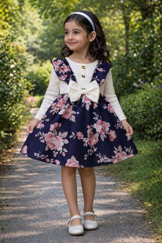 Image of Buy & Try by Dharmikaay Girl's Lycra Floral Printed Frock Dress for Girls Short Frock Baby Princess Western Dresses| Stylish Fancy Kids Clothing for New Year, Fashion.