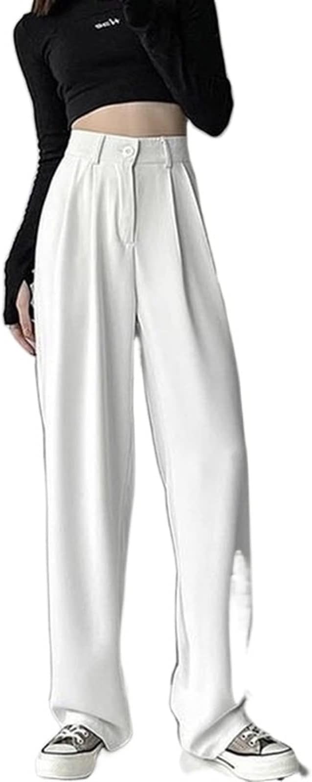 TOOTYY Trousers for Women Women's casual trousers solid color loose casual pleat drape mop floor cool all match wide leg pants high waist teenagers loose chic (Color : White, Size : 4XL)