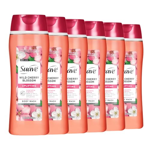 Suave Moisturizing Body Wash with Wild Cherry Blossom and Vitamin E Extract No Parabens No Phtahaltes 18 Oz Pack of 6