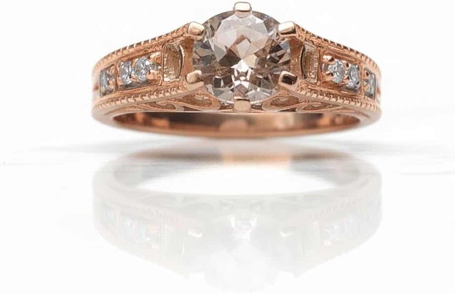 Natural 1ct Peach Morganite 14k Rose Gold Over Sterling Silver Engagement Ring Size 5, 6, 7, 8, 9 - Image 5