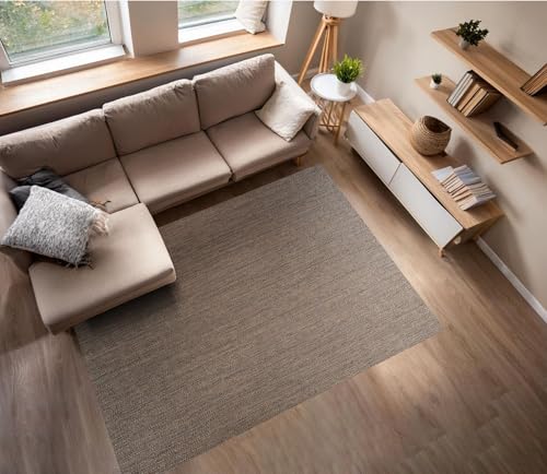 STORESBASIC Alfombra Vinilica Antideslizante, Lavable y Resistente a Manchas, Tejido Trenzado y Sin Pelo, Alfombra de Vinilo Interiores y Exteriores, Marrón Lisa 60x90