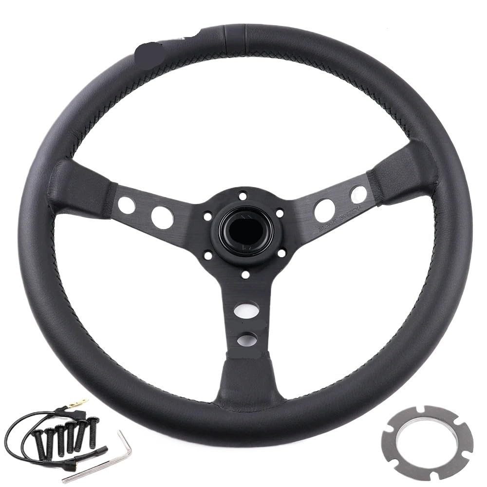 Generico Volante, Volanti Volante sportivo da corsa in pelle scamosciata NERO 14 pollici/350 mm