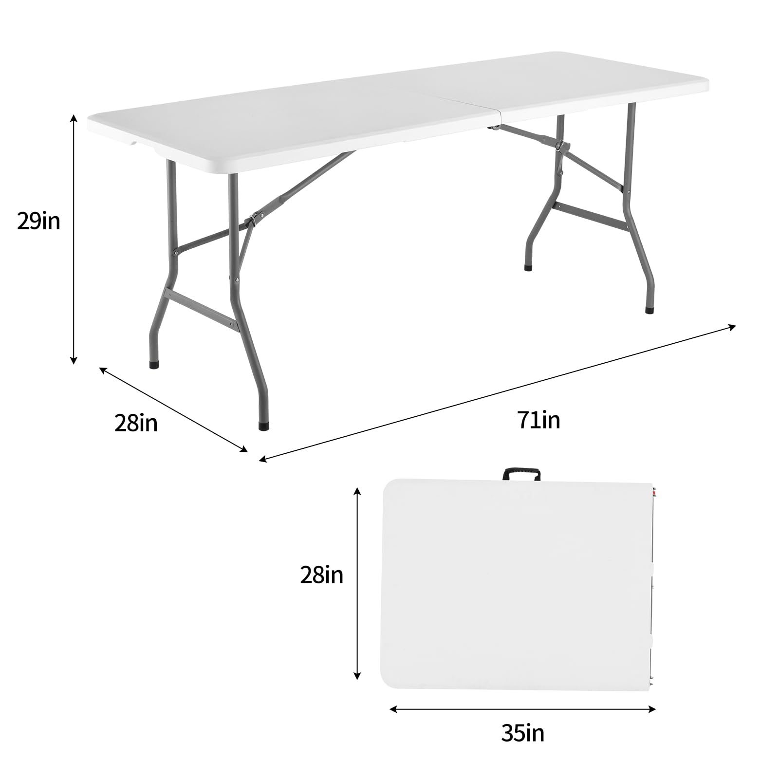 FWTI Deal 6 Feet Foldable Table, Built in Carrying Handle & Alloy Steel Legs, Heavy Duty Portable for Party, Dining, Wedding, Events, Picnic, Indoor, Outdoor, Camping, Utility, White