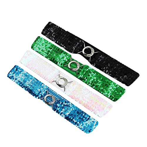 AIBEARTY 4 Pack Women Girls Sparkly Glitter Sequin Stretchy Elastic Waist Belt Wide Dress Belt Corset Cinch Belt3