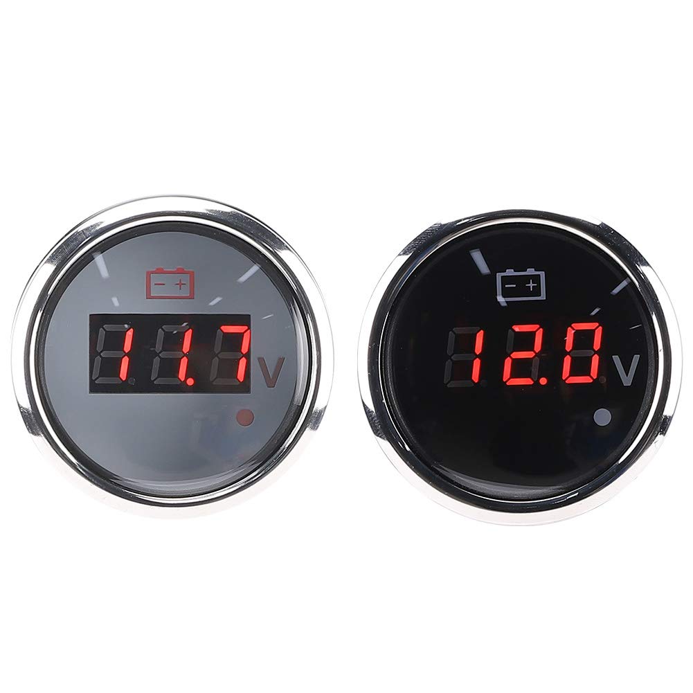 Akozon Jauge de tension de batterie Affichage numérique à LED Alarme intelligente étanche IP67 Universel pour bateau automatique 2 pouces(Noir)