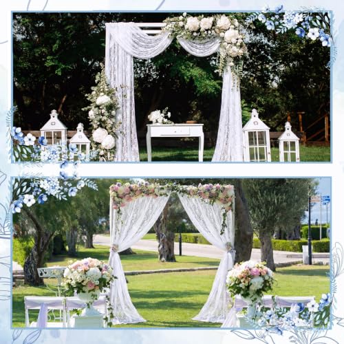 Image of HunnmingRe 1 Panel White Wedding Arch Draping Fabric Summer 30 inch X 18 FT Lace Wedding Arch Drapery Embroidered Boho Rustic Backdrop Vintage Decor for Bridal Shower Church Ceremony Decoration