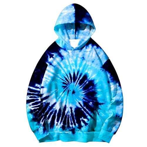 Harycnct Kids Blue Tie Dye Pullover Hoodies for Boys Girls Tiedye Sweatshirt with Kangaroo Pocket 6 7 8 Years Tie-dye Hooded Size S