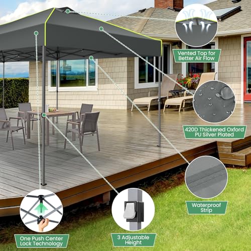 Image of COBIZI 10x30 Pop Up Canopy One Push Party Tent with Air Vent Waterproof Commercial Outdoor Patio Gazebo for Parties Wedding Backyard Events, 3 Adjustable Height, Wheeled Bag, Sandbag, Stakes, Gray