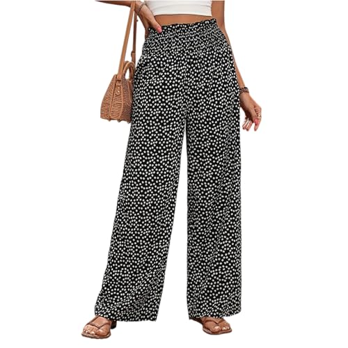 eoeioa Palazzo Pants for Women Dressy Baggy Colorblock Elastic Waist Linen Pants Lightweight Beach Pant with Pockets