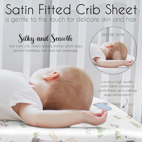 Sweet Jojo Designs SATINCS-ONTHEFARM-PRT Farm Animals Boy Girl Gender Neutral Baby Satin Fitted Crib Sheet Infant Newborn Nursery Toddler Bed Room Standard Watercolor Farmhouse Barn Horse Cow Sheep Pig Goat Chickens Nature thumb #4