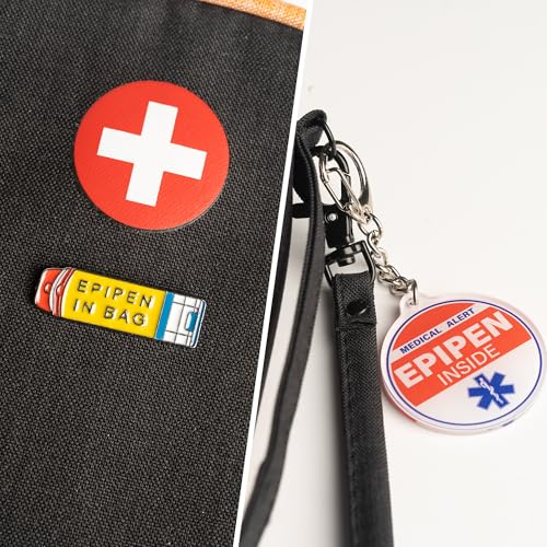 EpiPen Keychain & Pin Set - 2-Sided Medical Alert Tags, 2 Keychains & 2 Lapel Pins, 1.4" Bright Color 6
