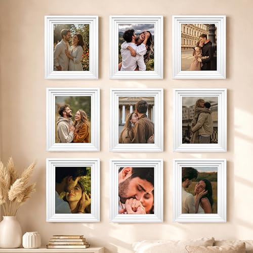 Image of Art Street Luxury Photo Frame for living room, Modern Step Design Photo Frames for Photograph, Art Work, Kids Room Set of 9 (8x10 Inch, White)