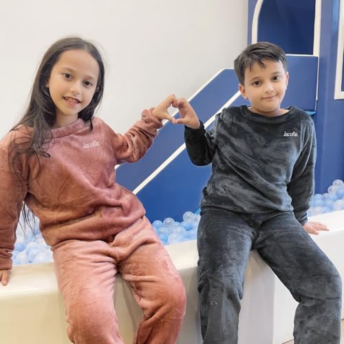 LACOFIA Kids Boys Pyjamas Sets Toddler Pjs Children Warm Fleece Loungewear Long Sleeve Nightwear Winter Outfit Pajamas Dark Gray 12-13 Years