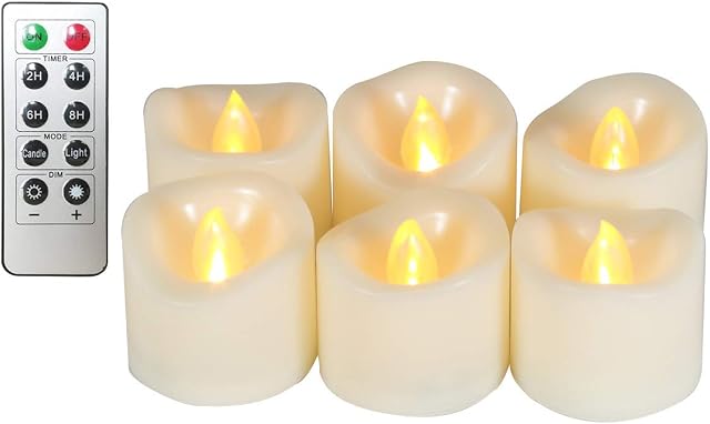 Erosway LED Candles Realistic Flickering Votive Candle Tea light Battery Operated, 200 Hours of Nonstop Working with 2/4/6/8 Hours Timer and Remote, set of 6 Flameless Candles(white)
