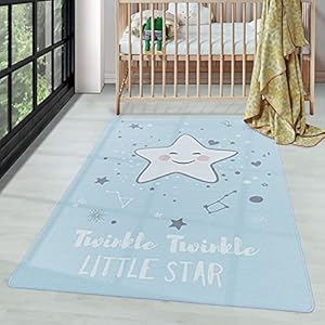 Laagpolig kindertapijt speelkleed baby motief babyster blauw, kleur:Blauw, grootte:140×200 cm