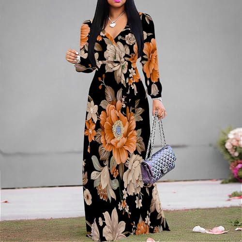 Image of PinkPatty Women's Long Sleeve Maxi Dress Plus Size Casual V Neck Wrap Dress with Pockets&Belt