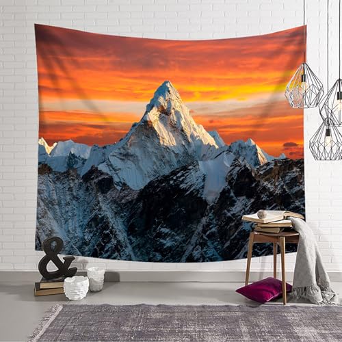 Tenture murale paysage montagne enneigee en tissu lavable pour ado - 4